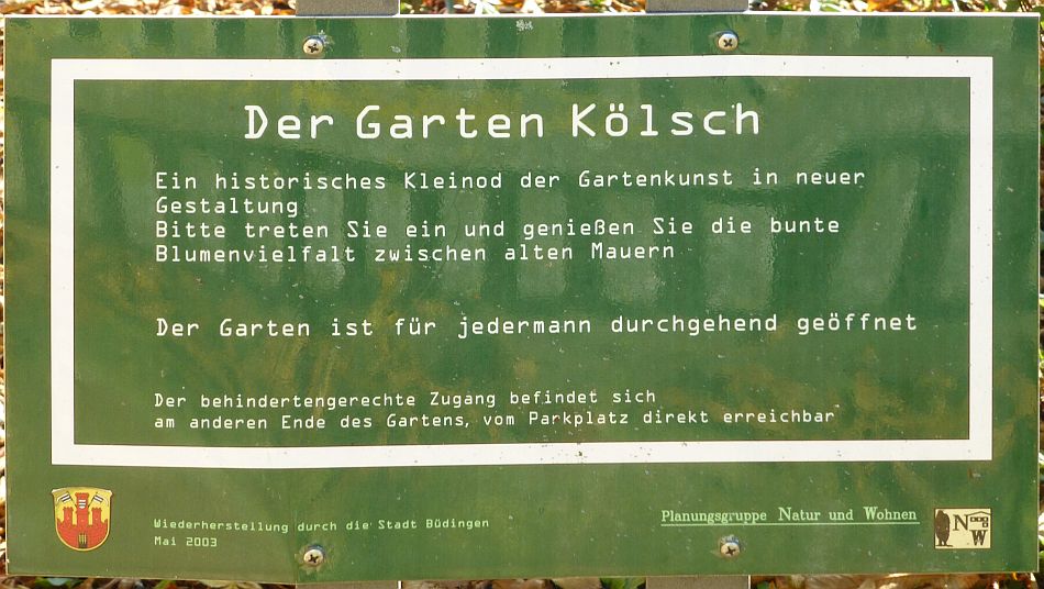 D:Hessen>Büdingen>Garten Kölsch>Schild